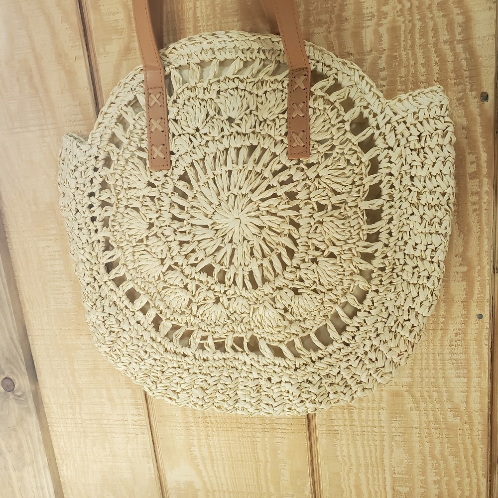Straw Woven Tote Bag Double Handle Creamy White - Picture 8 of 9